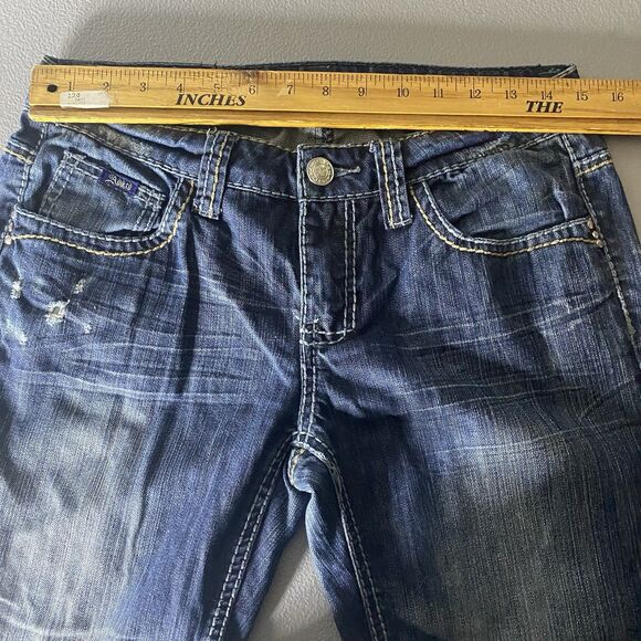 ADIKTD Jeans Low Rise Stretch Distressed Rhinestone Denim Womens 8 30 30x32 Blue - Picture 4 of 10
